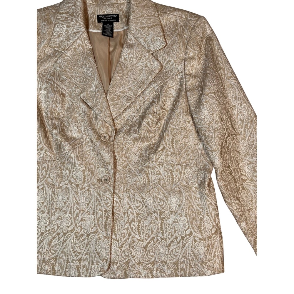 Gold‎ Brocade Paisley Blazer Size 12 Metallic Jacquard Evening Jacket - Picture 11 of 15